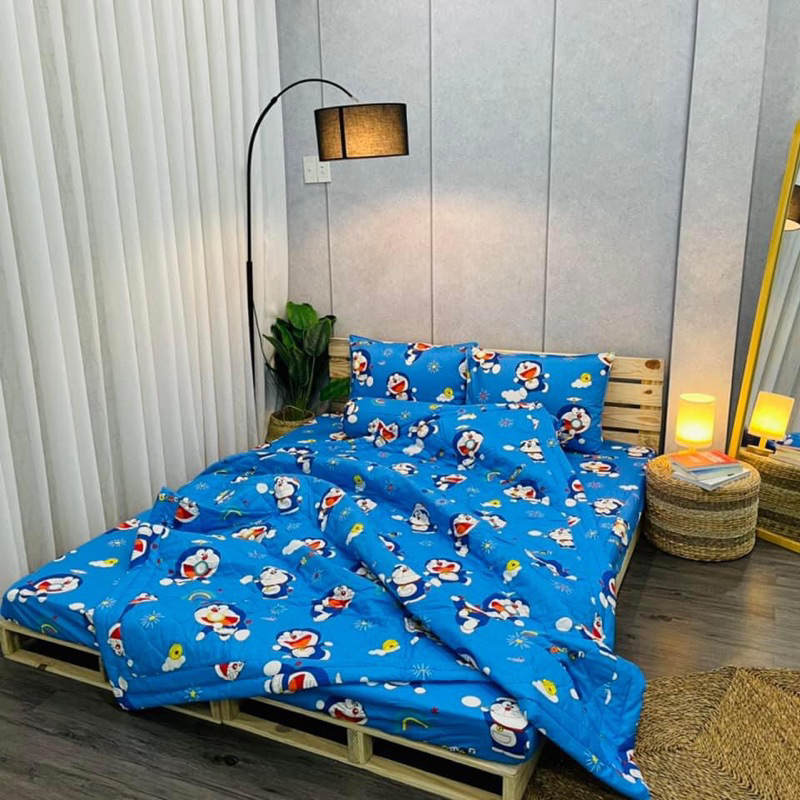Drap cotton 100% , ga trải giường cao cấp chuẩn LOGO CTY mẫu đoremon