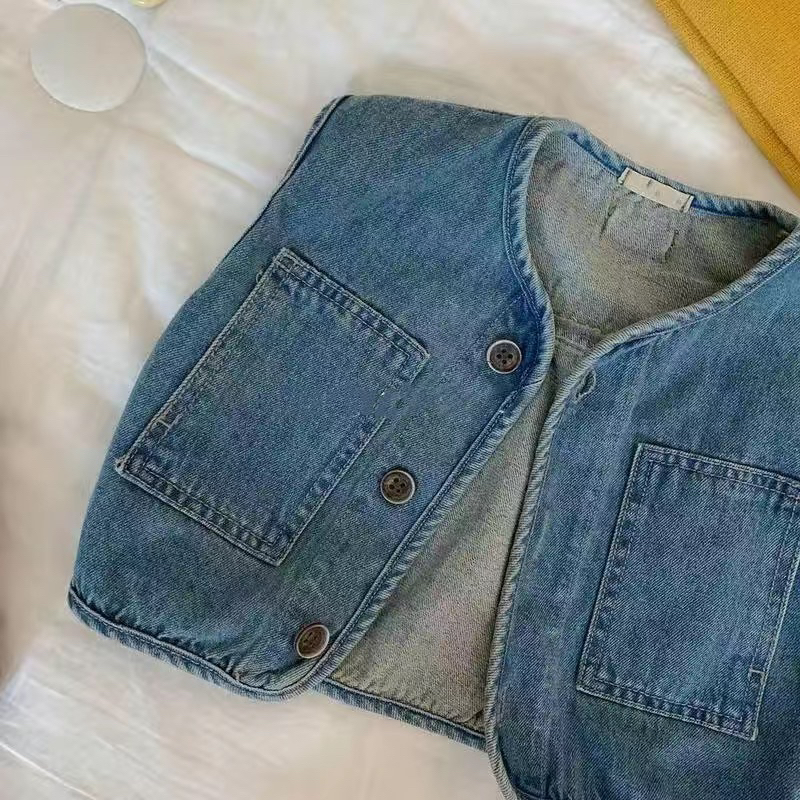 Áo gile cho bé, Áo gile denim cho bé phong cách hàn quốc