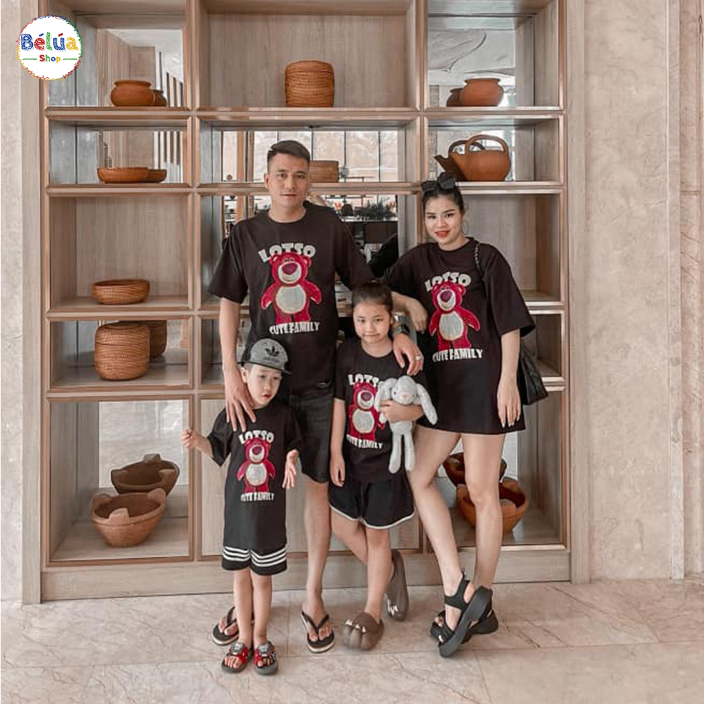 Áo thun gia đình áo trẻ em áo mẹ và bé gấu dâu lotso đáng yêu chất cotton cao cấp đi chơi đi biển du lịch phom unisex