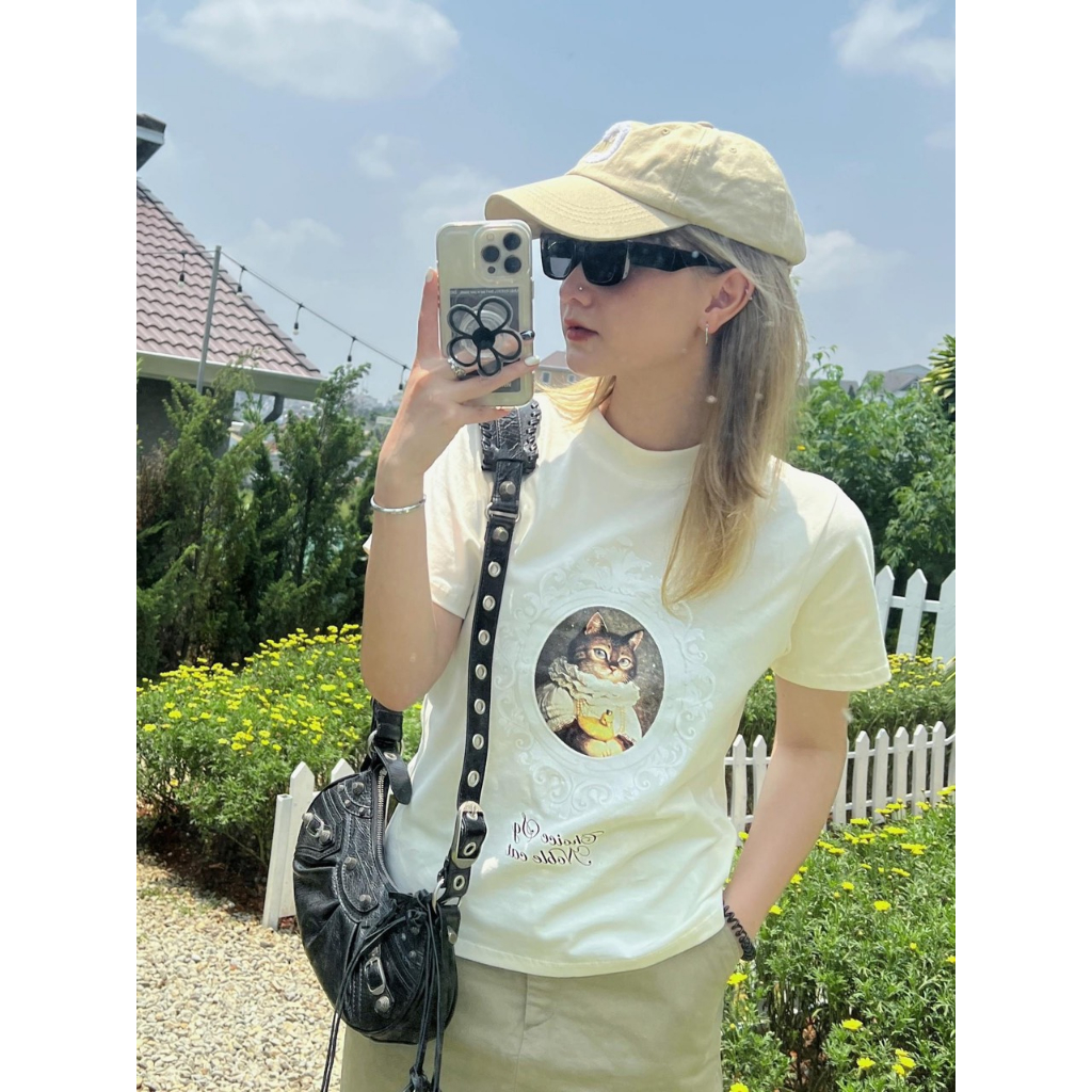 Áo thun baby tee in hình miêu tộc, Áo phông dáng lửng con mèo chất cottong 100% mẫu mới 2023