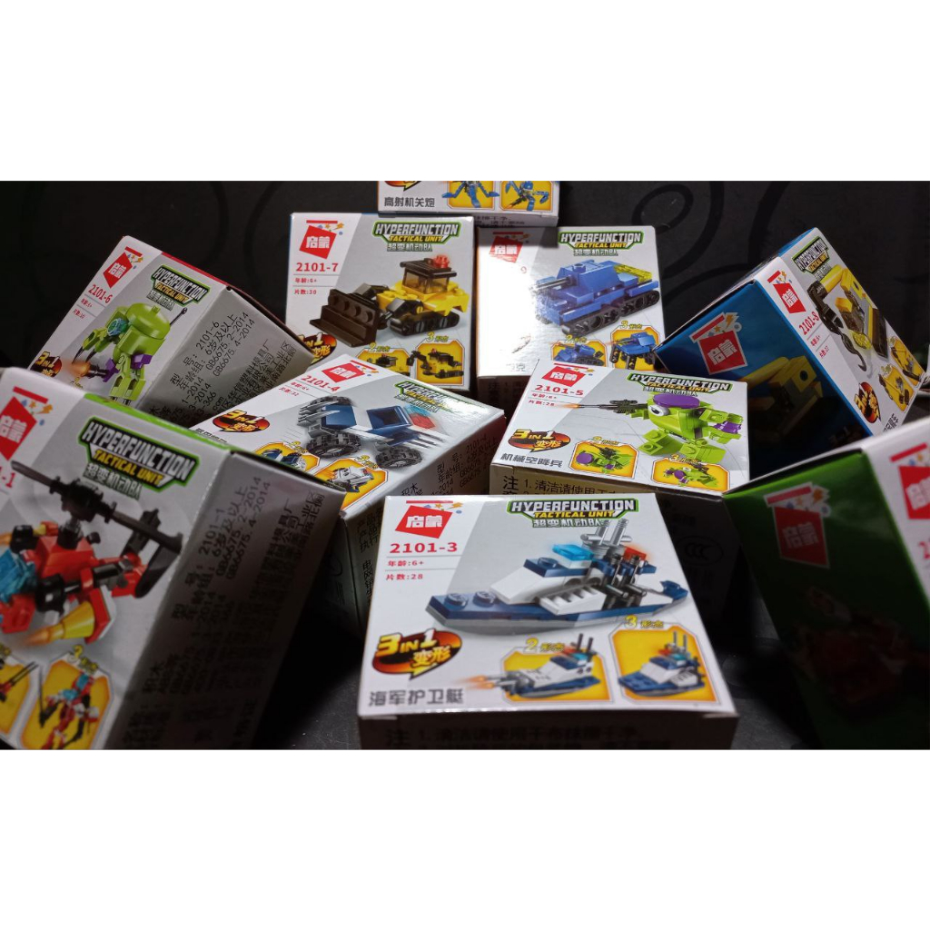 Bộ Gạch Nhựa Lắp Ghép Các Loại Xe,Tàu Chiến,Máy Bay, Đồ Chơi Giáo Xếp Hình Mini Hộp Có 3 Cách Lắp Cho Bé  07056