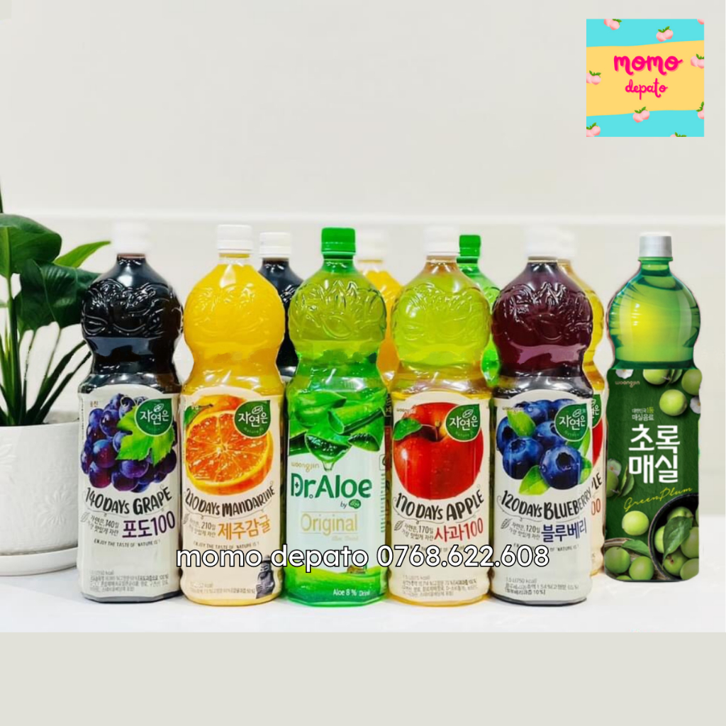 Nước Ép Trái Cây Woongjin Cam - Lựu - Táo - Việt Quất - Mơ Xanh - Đào - Nha Đam - Nho Hàn Quốc