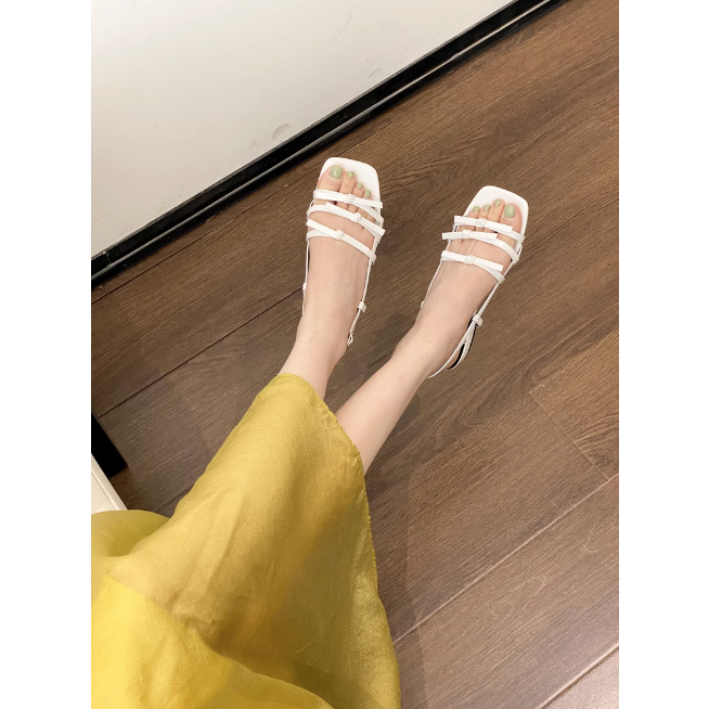Giày sandal quai mảnh ngang hở mũi cho nữ thời trang quai hậu da trơn đẹp 2023