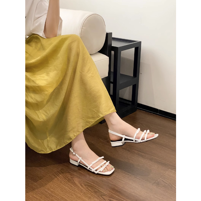 Giày sandal quai mảnh ngang hở mũi cho nữ thời trang quai hậu da trơn đẹp 2023