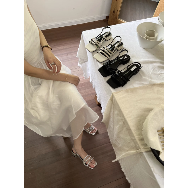 Giày sandal quai mảnh ngang hở mũi cho nữ thời trang quai hậu da trơn đẹp 2023