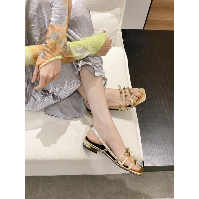 Giày sandal quai mảnh ngang hở mũi cho nữ thời trang quai hậu da trơn đẹp 2023