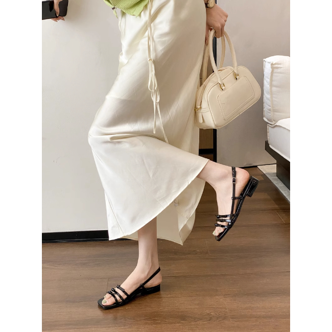 Giày sandal quai mảnh ngang hở mũi cho nữ thời trang quai hậu da trơn đẹp 2023
