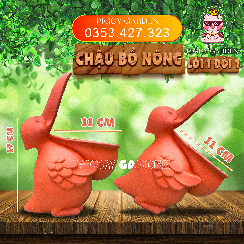 Chậu đất nung - Chậu trồng sen đá, xương rồng - Chậu bồ nông miệng 11cm, cao 17cm