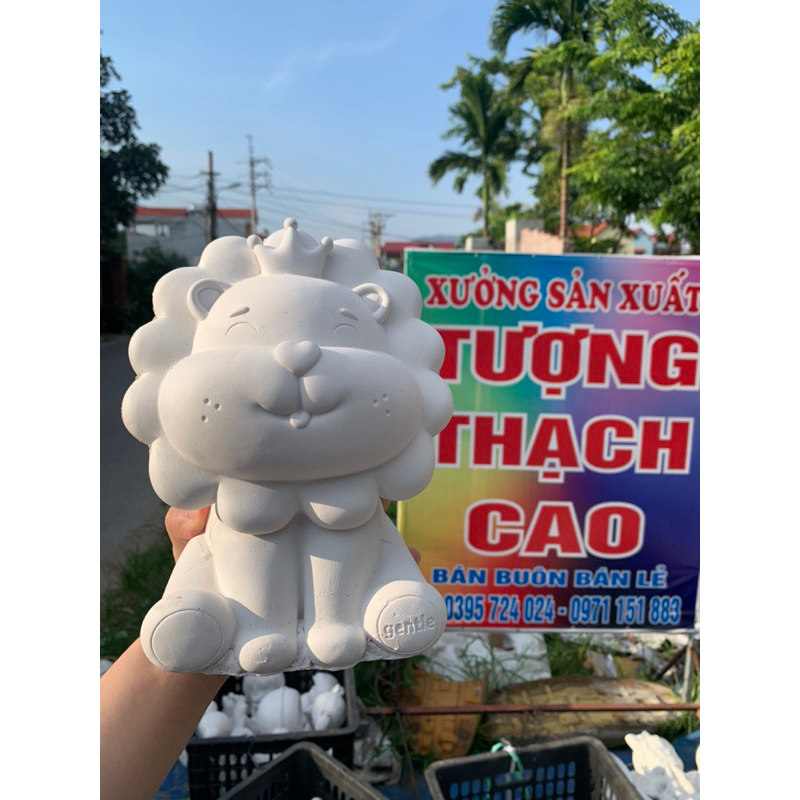 Tượng Thạch Cao Tô Màu Sư Tử Hoa