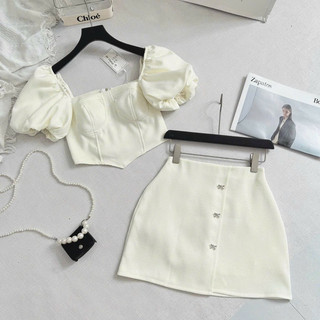 Set dạ hai món kèm nơ đính đá chất siêu đẹp dày dặn có mút
