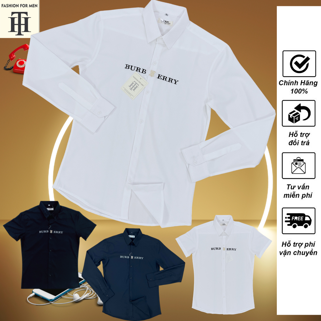 Áo sơ mi nam TH thêu họa tiết đẹp chữ burbery