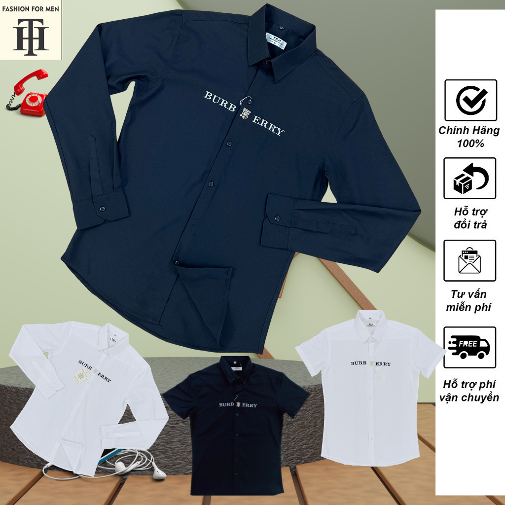 Áo sơ mi nam TH thêu họa tiết đẹp chữ burbery