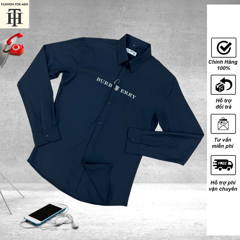 Áo sơ mi nam TH thêu họa tiết đẹp chữ burbery