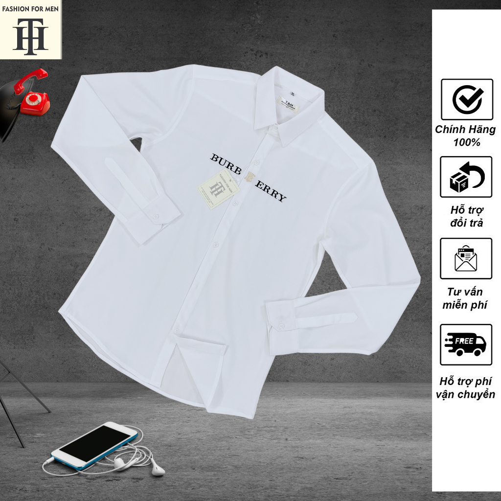 Áo sơ mi nam TH thêu họa tiết đẹp chữ burbery