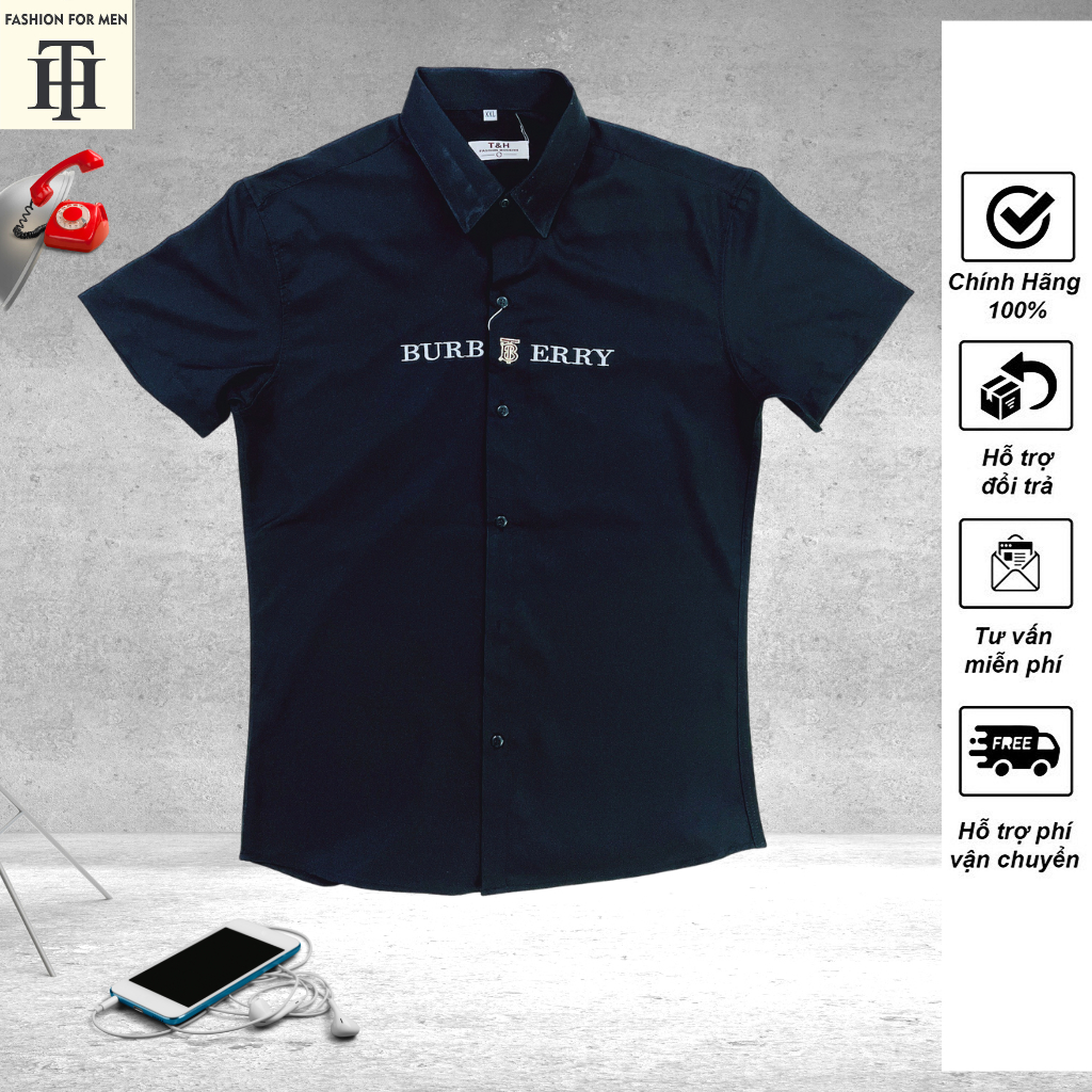 Áo sơ mi nam TH thêu họa tiết đẹp chữ burbery