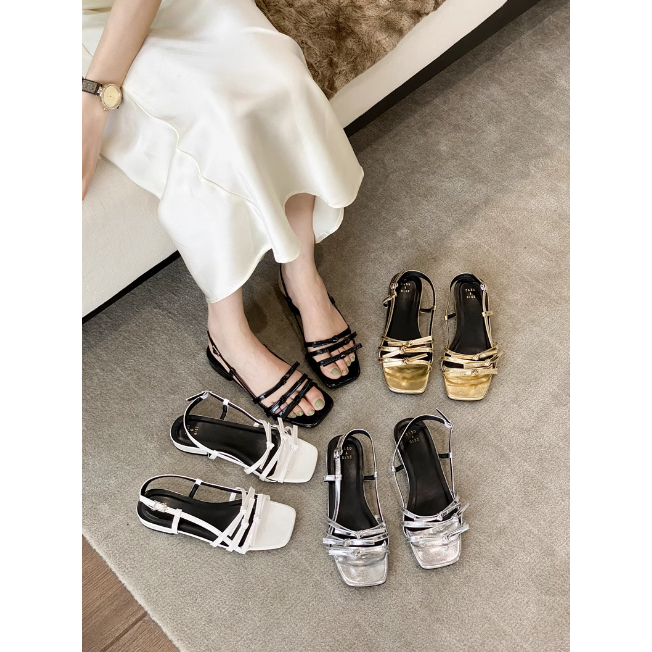 Giày sandal quai mảnh ngang hở mũi cho nữ thời trang quai hậu da trơn đẹp 2023