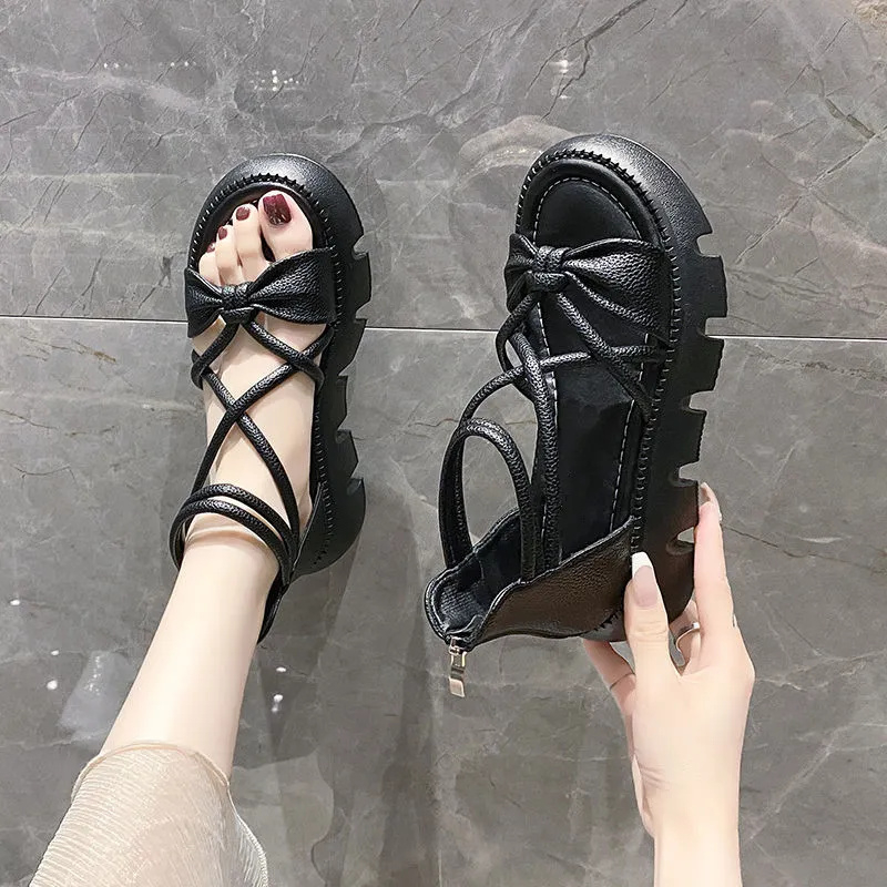 Sandal nữ big size 40 41 42 43 đế bánh mỳ dày 4cm có khóa kéo