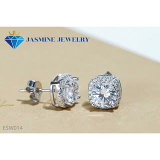 Bông tai kim cương nhân tạo Moissanite Halo kiểm định GRA bạc xi bạch kim ZRE012.13.14