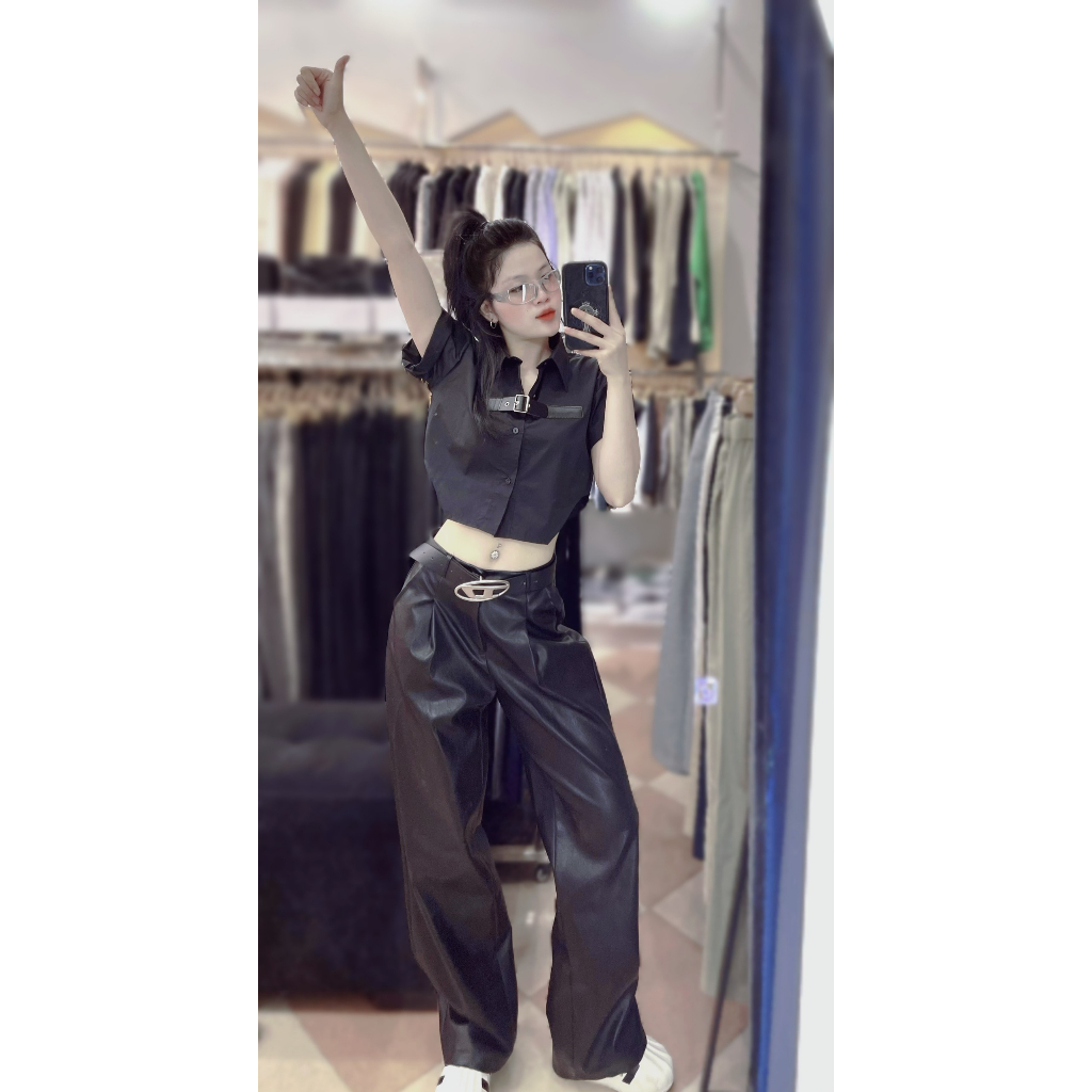 Áo Sơ Mi Croptop Nữ Ngắn Tay