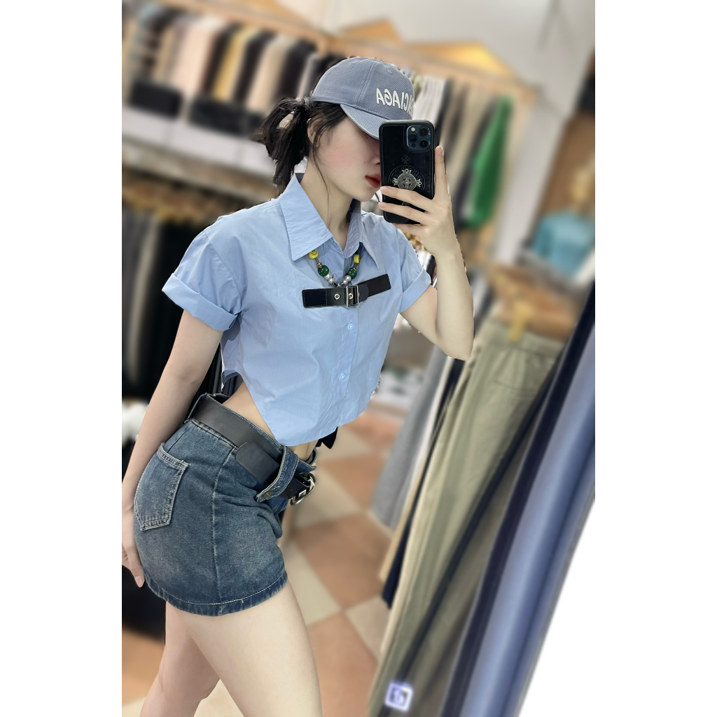 Áo Sơ Mi Croptop Nữ Ngắn Tay