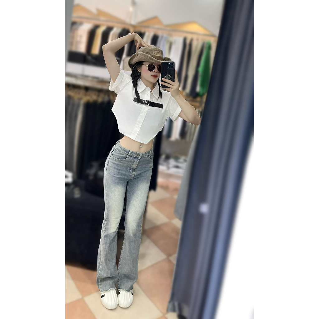 Áo Sơ Mi Croptop Nữ Ngắn Tay