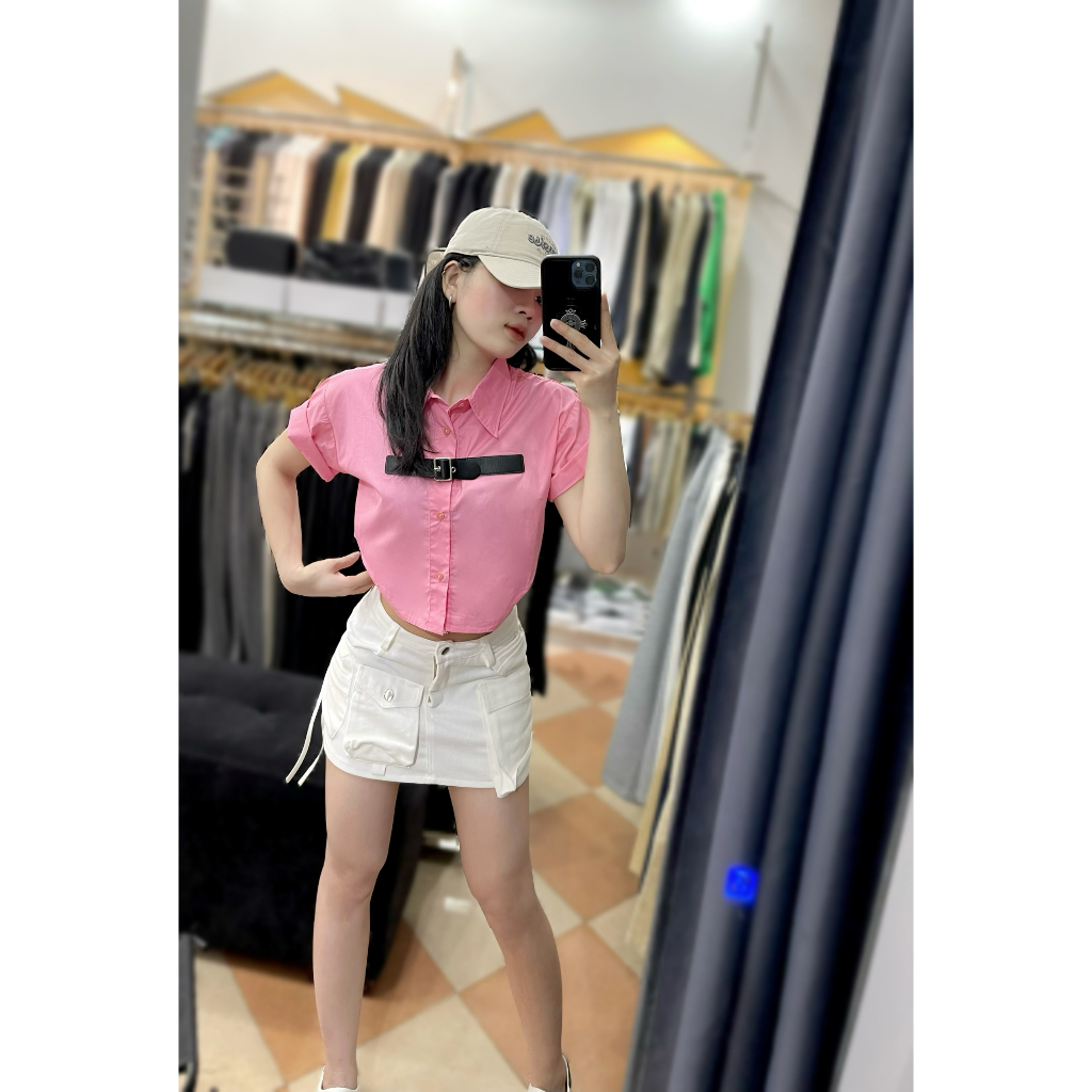Áo Sơ Mi Croptop Nữ Ngắn Tay
