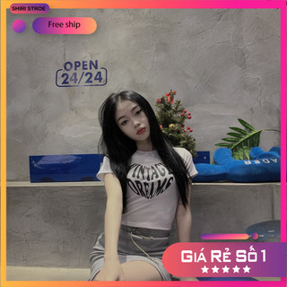 ÁO THUN CROPTOP NỮ TAY NGẮN IN CHỮ ĐEN SIÊU XINH