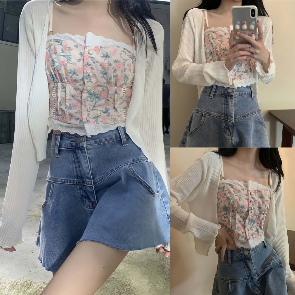Áo Khoác Cadigan Mỏng Tay Dài Hottrend Chất Liệu Tăm Gân Co Dãn Phong Cách Hàn Quốc