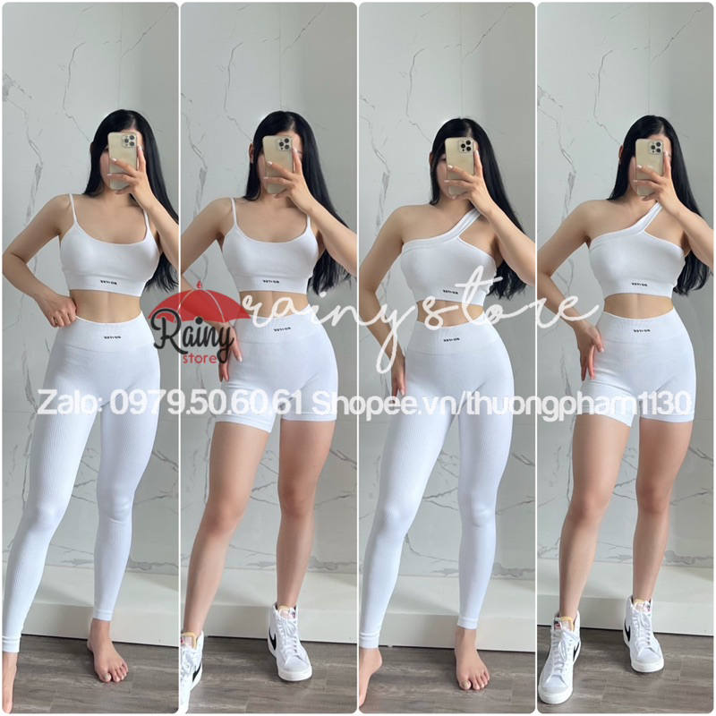 Bộ Tập Gym Bo.Tee Dệt Gân Glacier Bra Chéo Quần Dài Không Chun Mông
