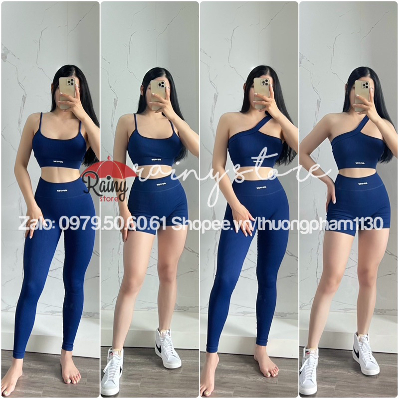 Bộ Tập Gym Bo.Tee Dệt Gân Glacier Bra Chéo Quần Dài Không Chun Mông