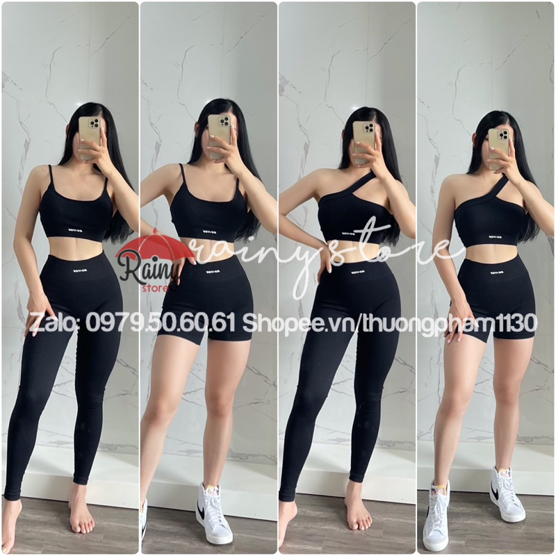 Bộ Tập Gym Bo.Tee Dệt Gân Glacier Bra Chéo Quần Dài Không Chun Mông