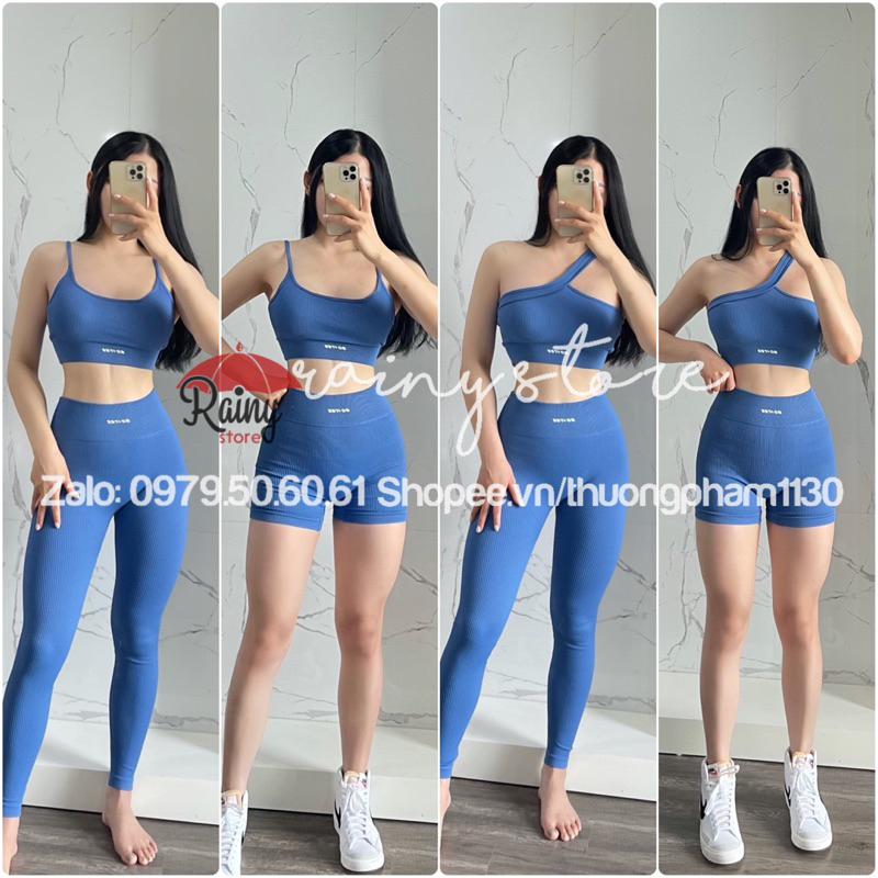 Bộ Tập Gym Bo.Tee Dệt Gân Glacier Bra Chéo Quần Dài Không Chun Mông