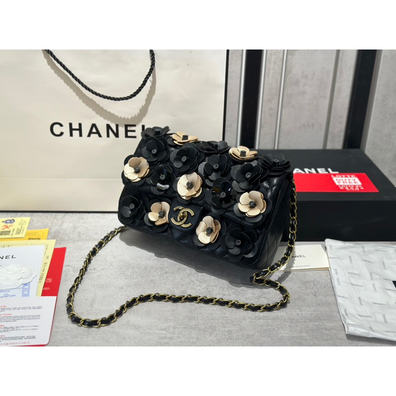 Túi xách nữ Cha.nel classic hoa trà da mịn 26cm fullbox