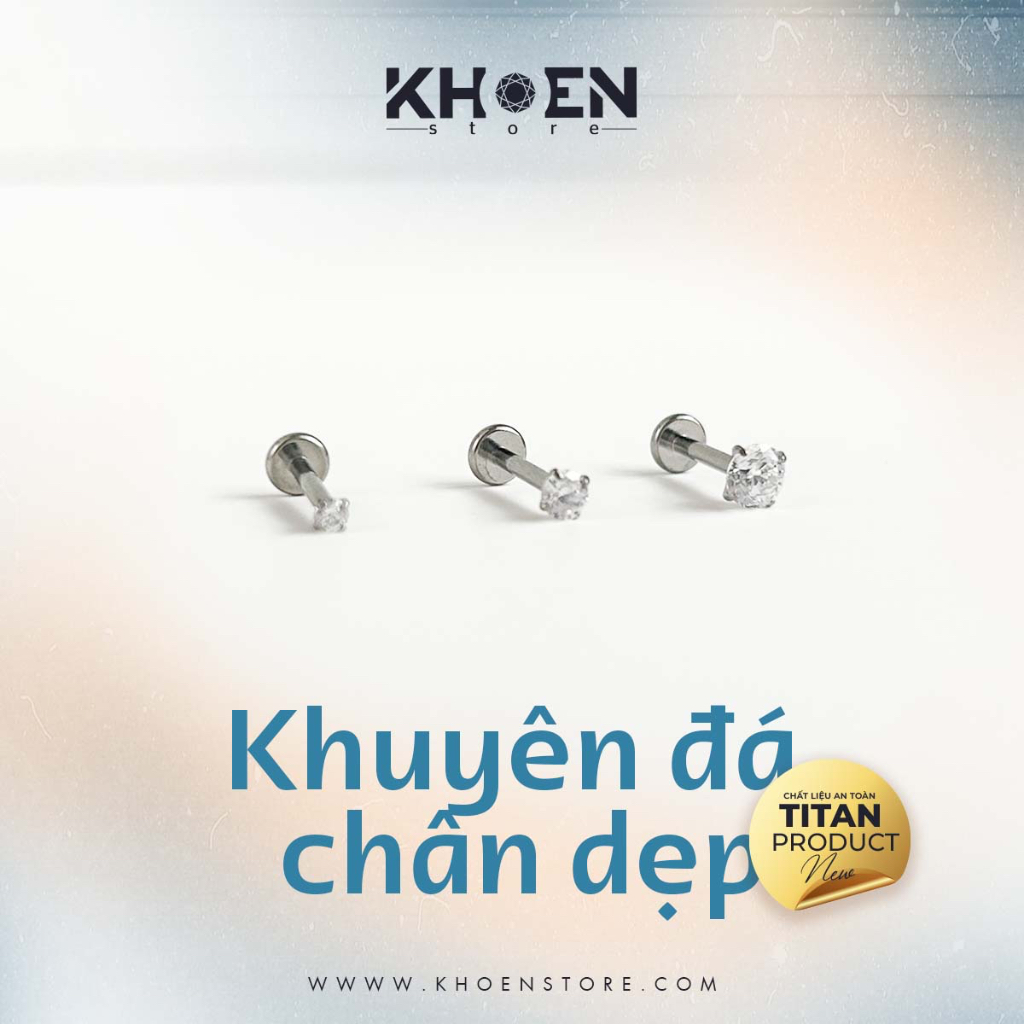 Khuyên Chân dẹp Đá 2mm 3mm 4mm - Titan G23 - Khoen Store