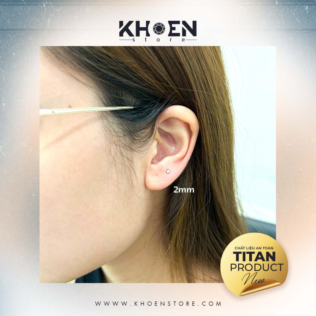 Khuyên Chân dẹp Đá 2mm 3mm 4mm - Titan G23 - Khoen Store