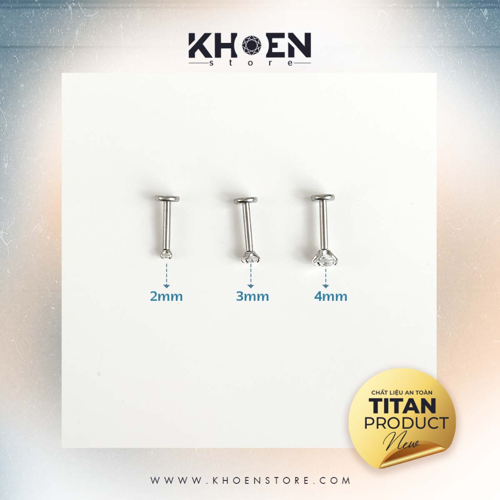 Khuyên Chân dẹp Đá 2mm 3mm 4mm - Titan G23 - Khoen Store