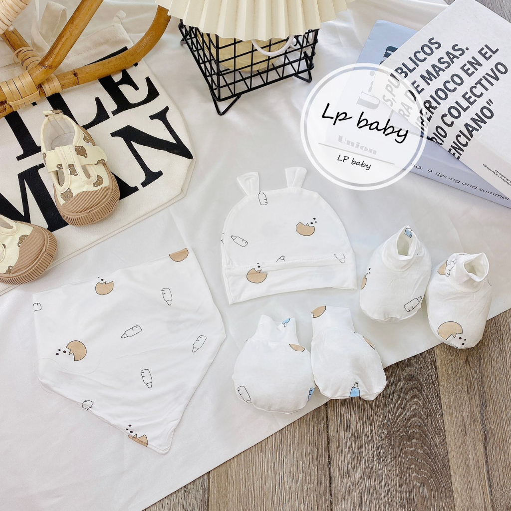 Sét mũ và bao tay bao chân KÈM YẾM MỀM MỊN 6 MÓN CAO CẤP cực xinh cho bé SM15