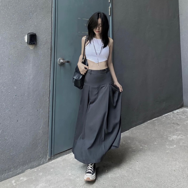 Chân Váy Dài Hạ Ly Eo , Chân Váy Xếp Ly Dáng Dài Ulzzang Mã D06 SNUPI