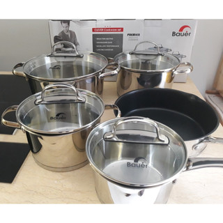 Bộ nồi chảo inox bếp từ Bauer CLEVER 5 món Chính hãng, Inox 304 cao cấp siêu bền, Chuyên dùng cho tất cả bếp từ