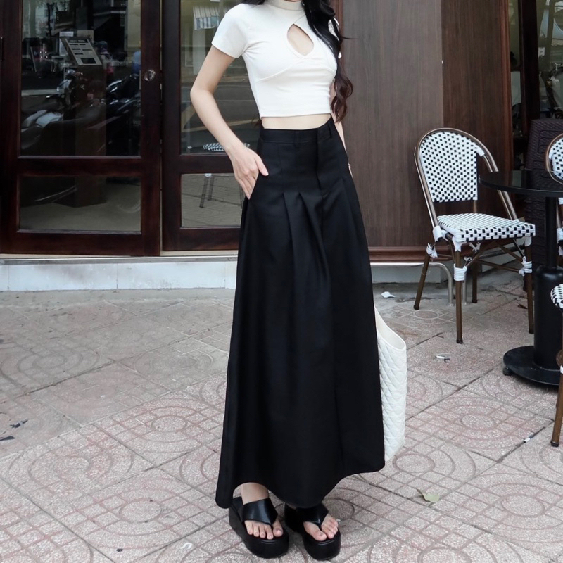 Chân Váy Dài Hạ Ly Eo , Chân Váy Xếp Ly Dáng Dài Ulzzang Mã D06 SNUPI