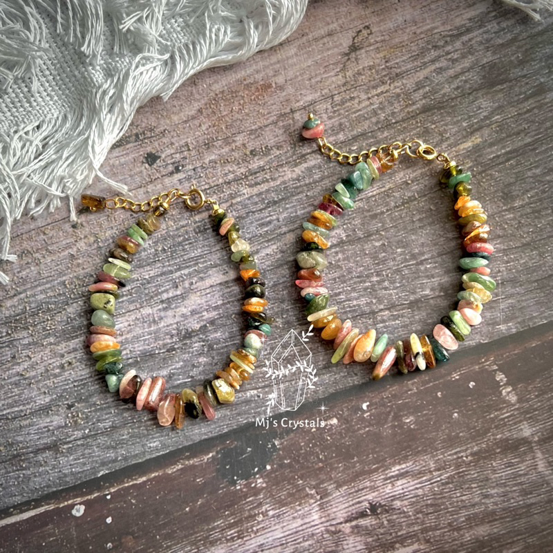 Vòng tay Rainbow Tourmaline thô đa sắc xinh đẹp. Chất hạt vip đẹp, màu tươi sáng