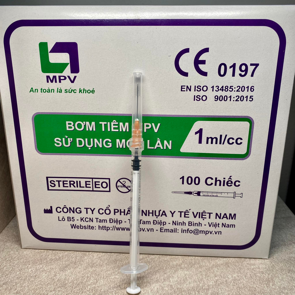 1 cây Bơm kim tiêm xilanh xoắn chống trào giúp tiết kiệm tinh chất tiêm prp lắp đầu kim meso 34G MPV 1ml