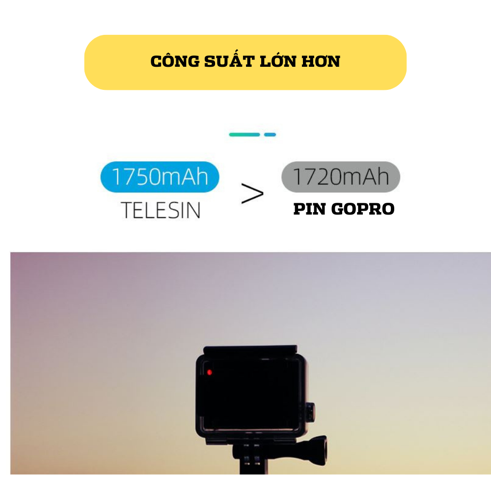 Pin TELESIN cho GoPro hero 9 10 11 12 Dung lượng 1750MAH- Hàng chính hãng- PIN V2 HỘP SẠC
