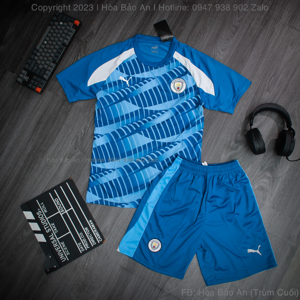 Bộ thể thao nam Manchester city Sân Khách - đồ đá banh nam ngắn tay Man city sân nhà 23/24 màu Xanh