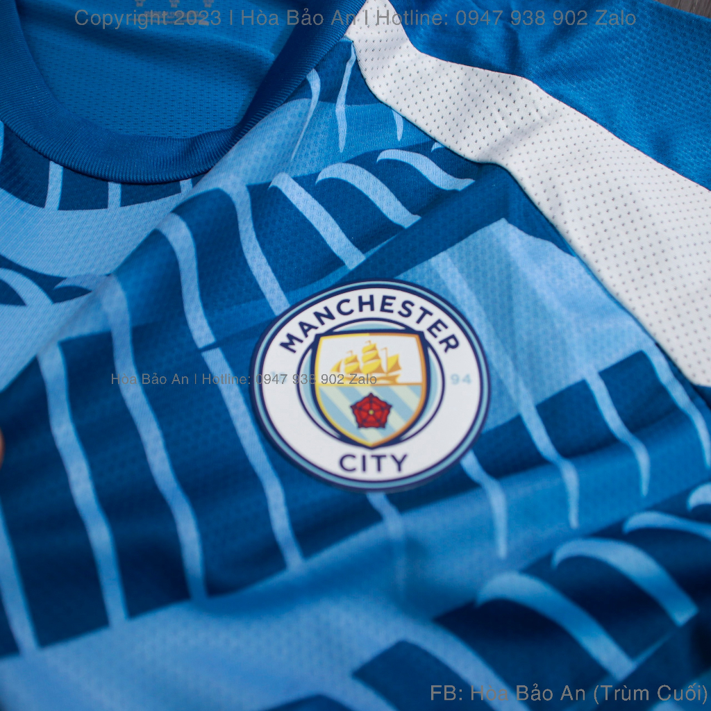 Bộ thể thao nam Manchester city Sân Khách - đồ đá banh nam ngắn tay Man city sân nhà 23/24 màu Xanh