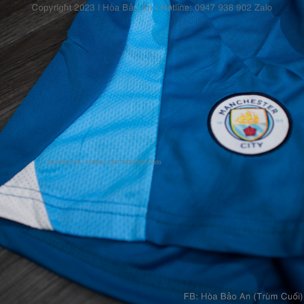 Bộ thể thao nam Manchester city Sân Khách - đồ đá banh nam ngắn tay Man city sân nhà 23/24 màu Xanh