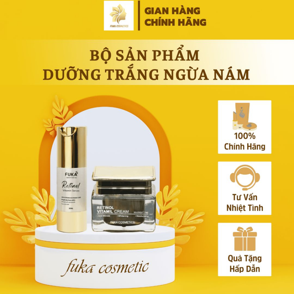 Bộ Sản Phẩm Dưỡng Da Fuka Cosmetic - Retinol Dưỡng Trắng Ngừa Nám Tàn Nhang Với Tinh Chất Dưỡng Trắng Nâng Tông Xóa Thâm