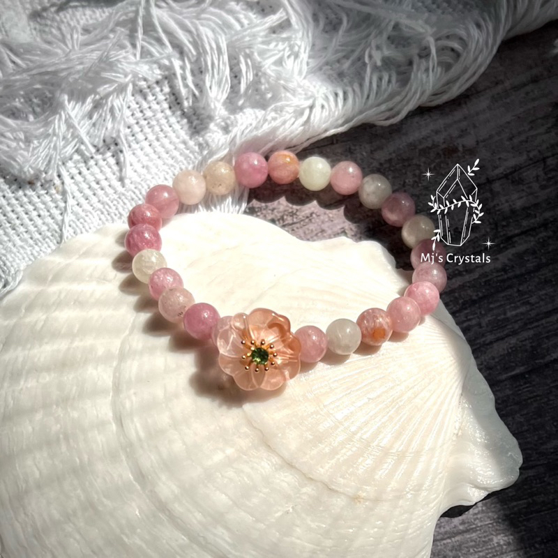 Vòng tay pink Tourmaline anh đào màu hồng nhẹ nhàng dễ thuơng