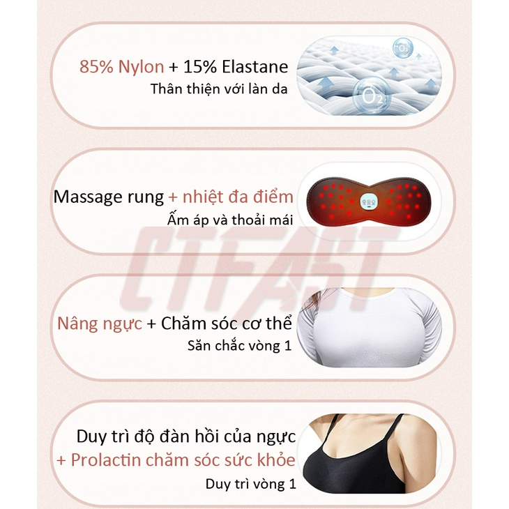 Máy massage MEGAFIT SPORT nâng ngực thông minh 5 cấp độ rung và nhiệt, giảm tình trạng chảy xệ, cải thiện vòng 1