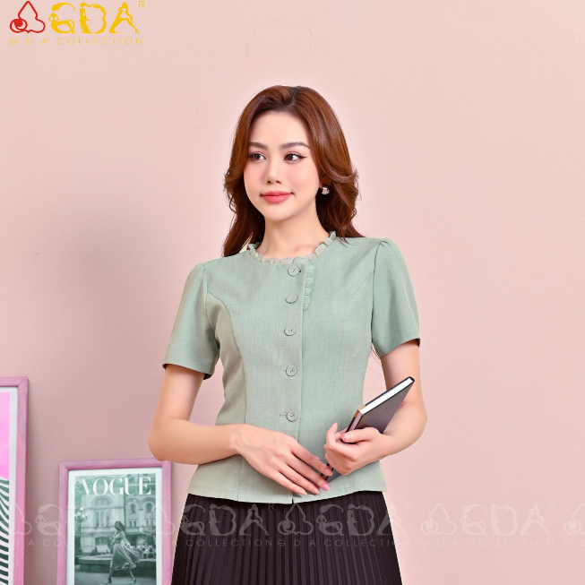 Áo sơ mi kí giả công sở nữ cao cấp GDA COLLECTION dáng croptop chất Xước Hàn dày dặn, không bai, không xù